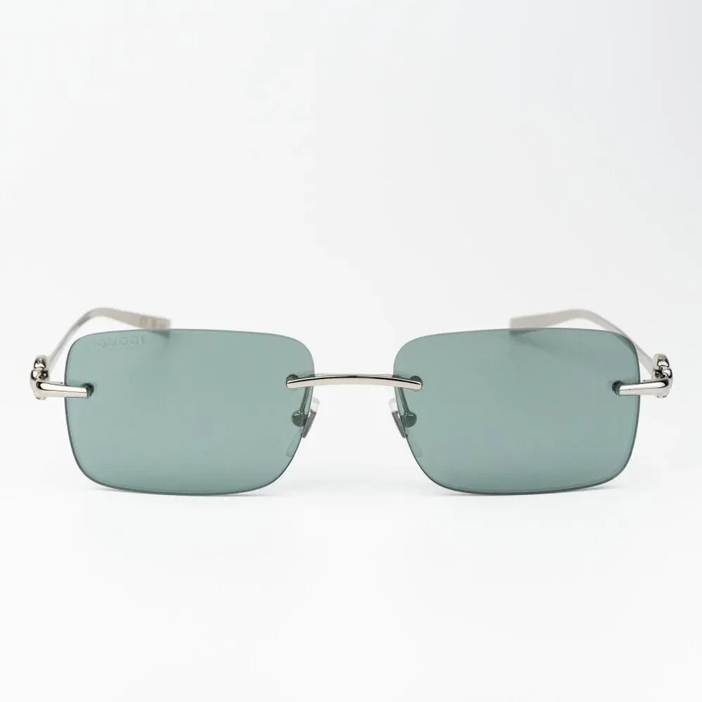 Gucci Men Sunglasses Silver Green Mirror Rectangle GG1703S 002 BRAND NEW